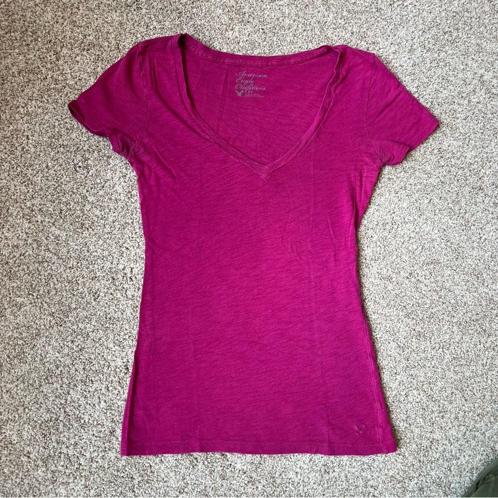 American Eagle Outfitters Pink Fitted Short Sleeve Tee